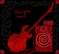 Red pattern bass guitar