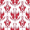 Bold Stencil Design: Red And Black Fire Pattern On White Background