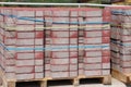 Red paves on a pallet waiting at street reconstruction in nieuwerkerk aan den ijssel in the Netherlands.