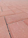 Red paving block or conblock floor. Side view diagonal alignment.?