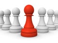 Red pawn in front of white pawns