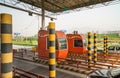 Red pay boots at toll plaza, Xian, China Royalty Free Stock Photo