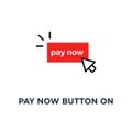 red pay now button on white icon, symbol of easy order goods through the online store like retail or consumerism concept cartoon Royalty Free Stock Photo