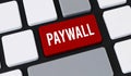 Red paywall button on computer keyboard. Concept of premium content, digital subscription and media monetization Royalty Free Stock Photo