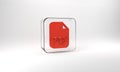 Red PDF file document. Download pdf button icon isolated on grey background. PDF file symbol. Glass square button. 3d Royalty Free Stock Photo