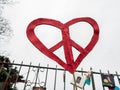 CHRISTCHURCH, NEW ZEALAND - MAY 2019: red peace heart at the mosque shooting memorial site