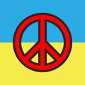 Red peace sign with black outline on Ukraine flag