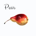 Red pear hand draw illustration on white background. Pastel drawing