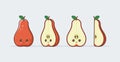 Red pear set drawn cute kawaii food faces