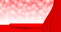 Red pedestal stage on bokeh and curtain red, stage podium 3d red with curtains for cosmetics product display show, red pedestal Royalty Free Stock Photo