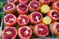 Red peeled pomegranate fruit at a street bazaar in Istanbul. Royalty Free Stock Photo