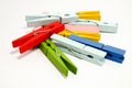 The red peg on top colorful wooden pegs Royalty Free Stock Photo