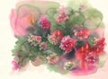 Red pelargonium with candles watercolor background