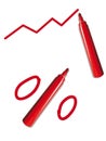 Red pen with graph and percent