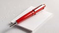 Red pen resting on blank notepad ready for creative writing or brainstorming ideas at a workspace Royalty Free Stock Photo
