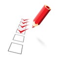 Red pencil with drawn ticks Royalty Free Stock Photo