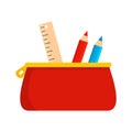 Red pencil case icon, flat style Royalty Free Stock Photo