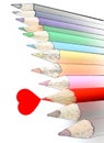 Red pencil crayon w heart isolated Royalty Free Stock Photo