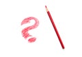 Red pencil draws a question mark in search of a new idea on a white background Royalty Free Stock Photo