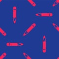 Red Pencil with eraser icon isolated seamless pattern on blue background. Drawing and educational tools. School office Royalty Free Stock Photo