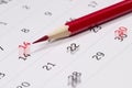 Red pencil over calendar Royalty Free Stock Photo