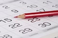 Red pencil over calendar Royalty Free Stock Photo