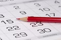 Red pencil over calendar Royalty Free Stock Photo