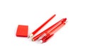 Red Pencil, Pen, Eraser Isolated on WHite Background Royalty Free Stock Photo