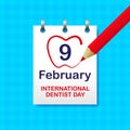 Red pencil traces the date February 9, International Dentist Day.