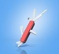 Red penknife 3d render on blue background