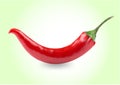 Realistic red chilli pepper isolated on green background