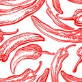 Red pepper chilli seamless print. Hot spice Sketch Royalty Free Stock Photo