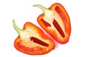 Red pepper cut into two parts on white Royalty Free Stock Photo