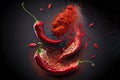 Red pepper flakes, chili powder, and chilies explode Royalty Free Stock Photo