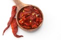 Red pepper flakes withh chilies Royalty Free Stock Photo