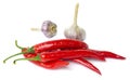 Red pepper and garlic on white Royalty Free Stock Photo