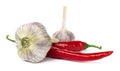 Red pepper and garlic on white Royalty Free Stock Photo