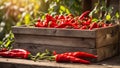 Red pepper harvest in the garden summer farming