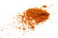 Red pepper powder isolated on white background, top view. Heap of red pepper powder on a white background. Cayenne pepper powder,