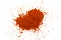 Red pepper powder isolated on white background, top view. Heap of red pepper powder on a white background. Cayenne pepper powder, Royalty Free Stock Photo