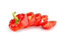 Red pepper slices on white background