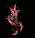 Red pepper water black background