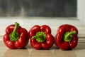 3 Red Peppers, Paprikas, Capsicums from above