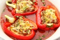 Red peppers stuffed with the meat, rice and vegetables Royalty Free Stock Photo