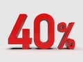 Red 40% Percent Discount 3d Sign on Light Background Royalty Free Stock Photo