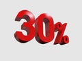 Red 30% Percent Discount 3d Sign on Light Background Royalty Free Stock Photo