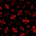 Red percent seamless pattern on black background