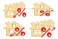 Red percent sign on the background of houses . Royalty Free Stock Photo