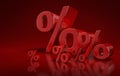 Red percentage signs isolated on red background