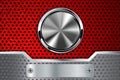 Red perforated background with chrome round button